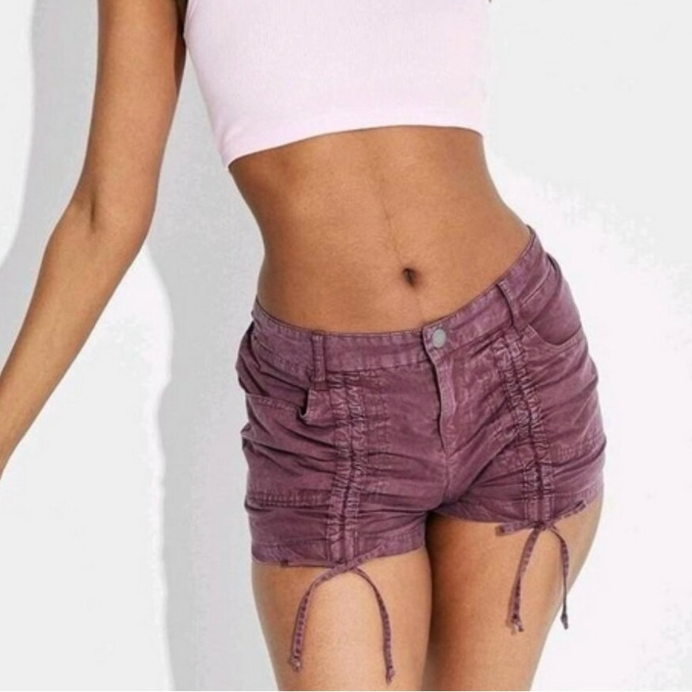 NWT Wild Fable Ruched Front Shorts Pockets Mottled Burgandy / Mahogany Sz L/ XL